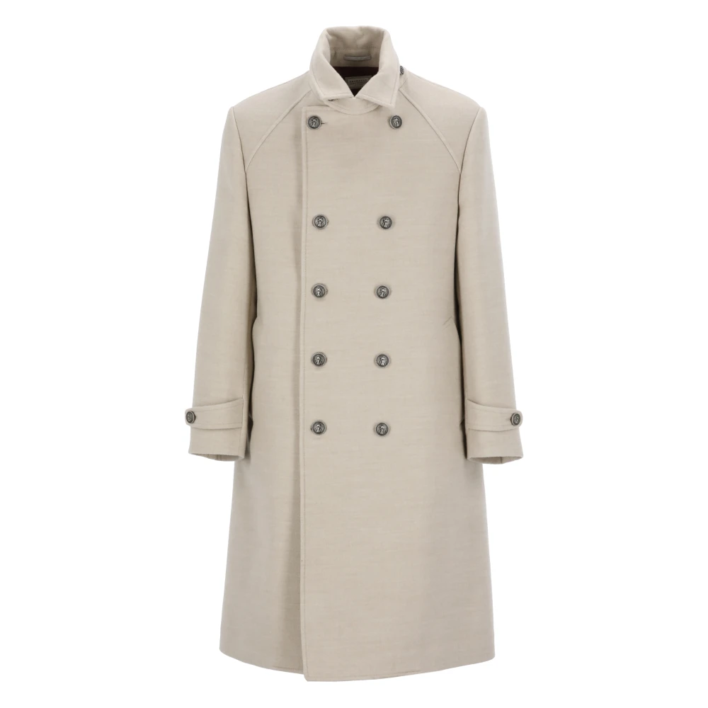 BRUNELLO CUCINELLI Beige Wollen Jas met Reverskraag Beige Heren