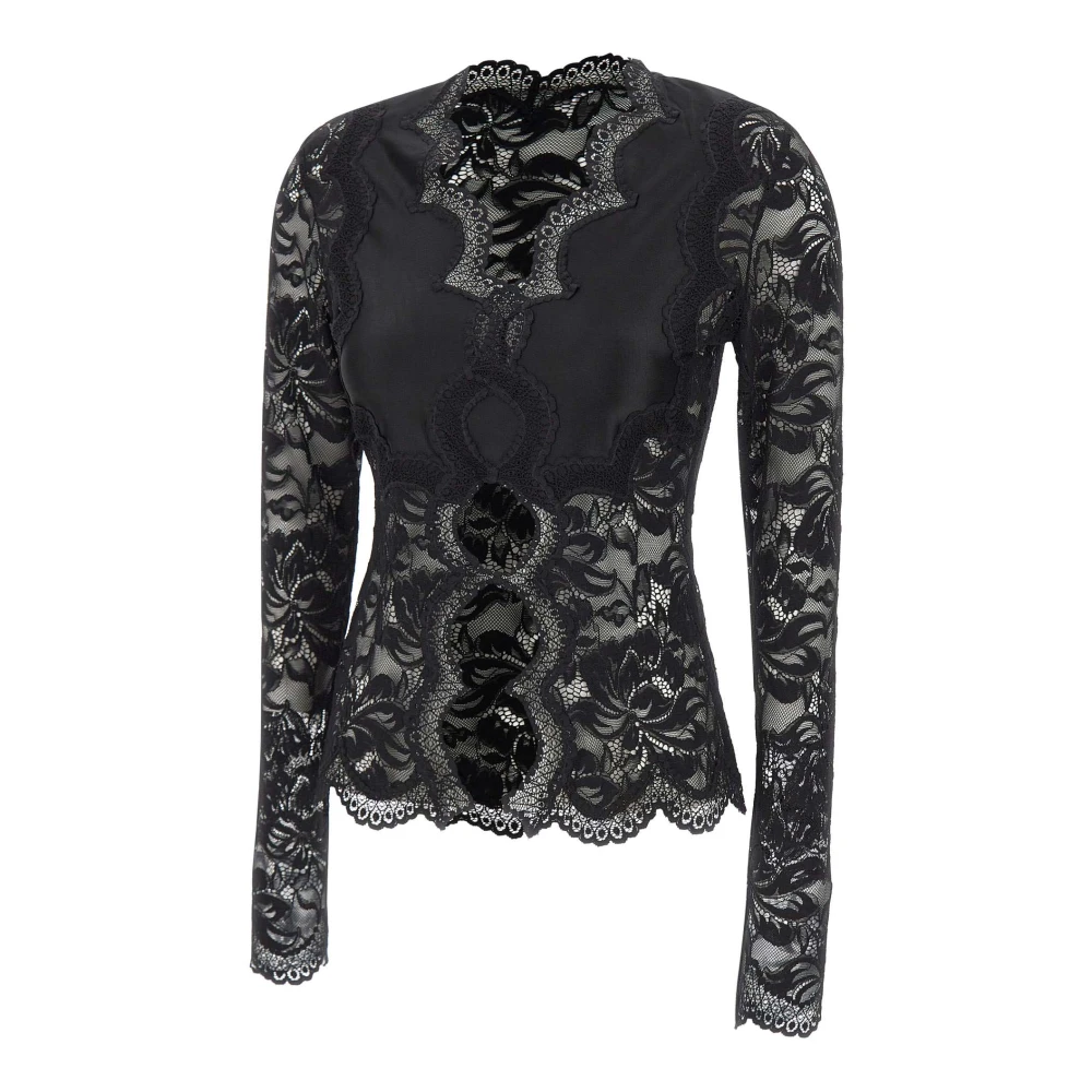 Rabanne Women's Black Long-Sleeved Lace Top - Long Sleeve T-Shirts - M - Tops