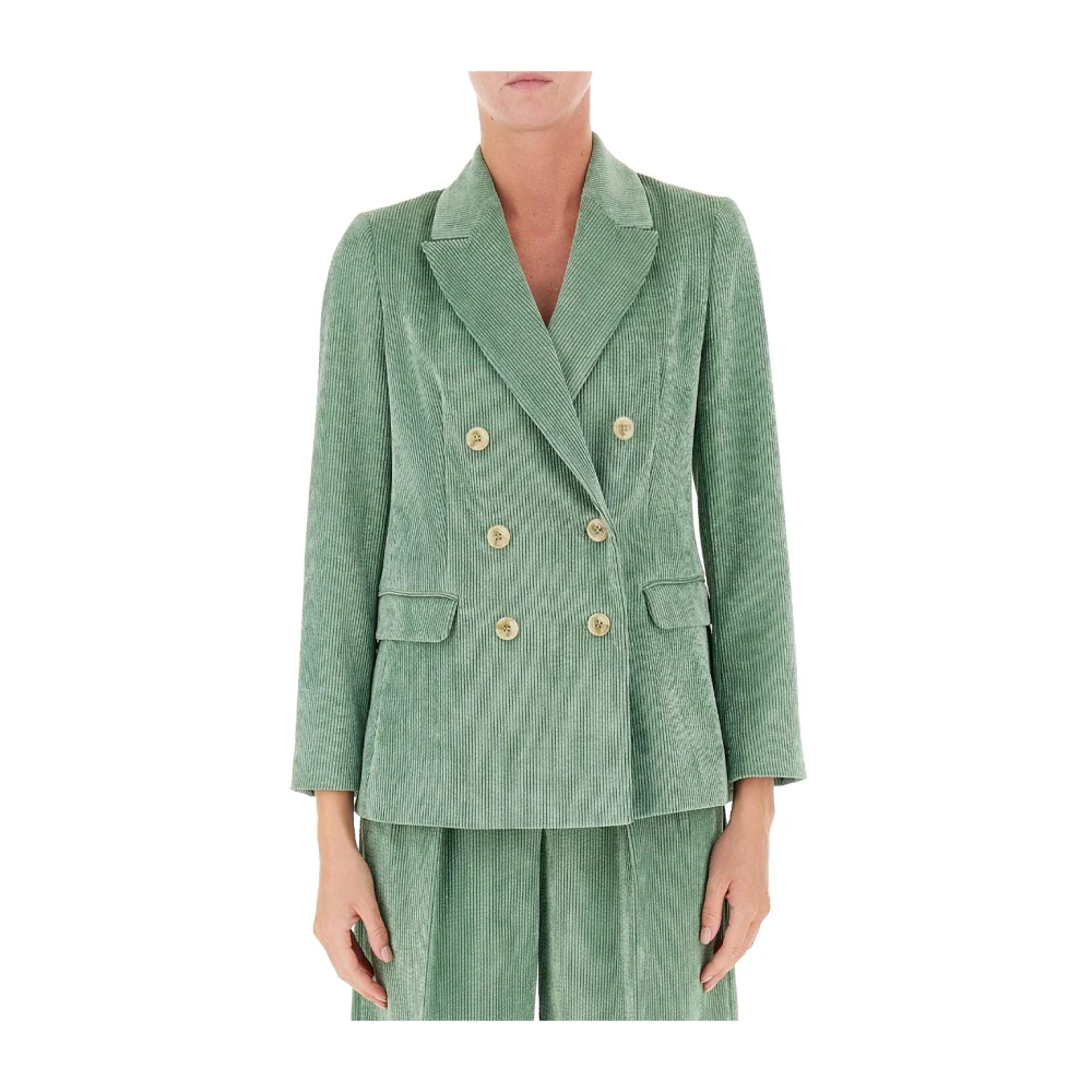 Pennyblack Dubbelbreasted fluwelen ribgebreide blazer Green Dames