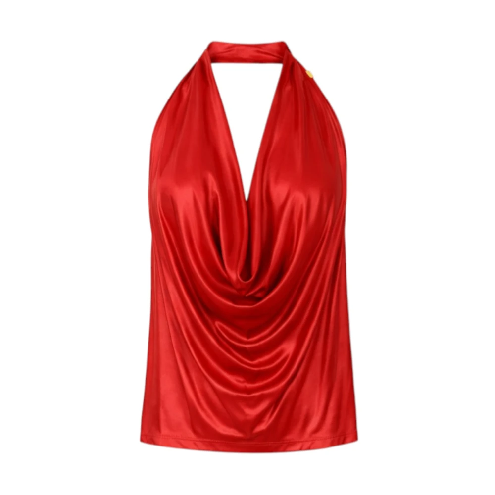 Elisabetta Franchi Women's Red Blouses, S, Top In Shiny Viscose Jersey Fabric