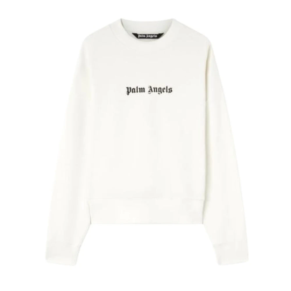 Palm Angels Witte Crewneck Sweatshirt met Geribbelde Details White Heren