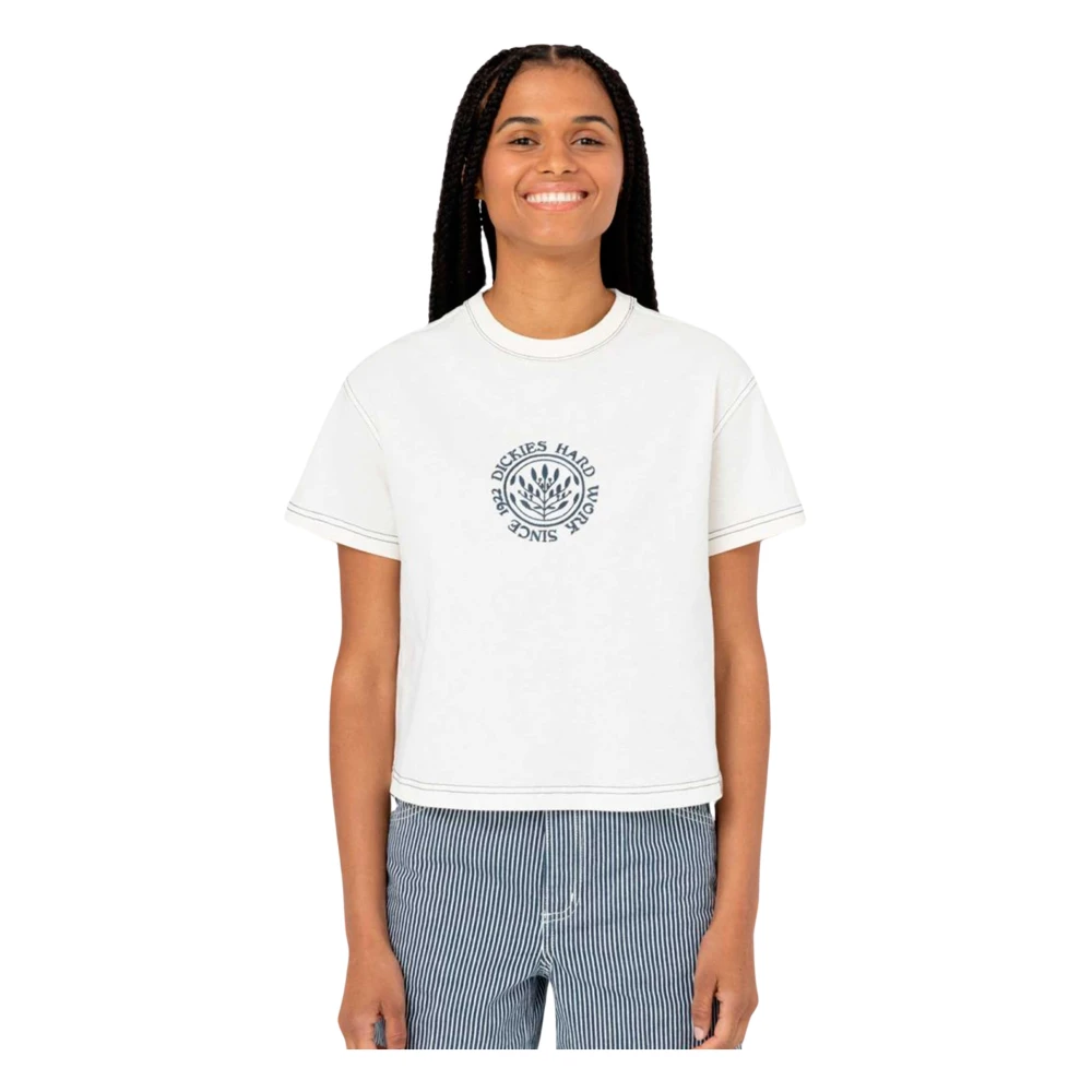 Dickies Kort T-shirt met Donkerblauwe Print White Dames