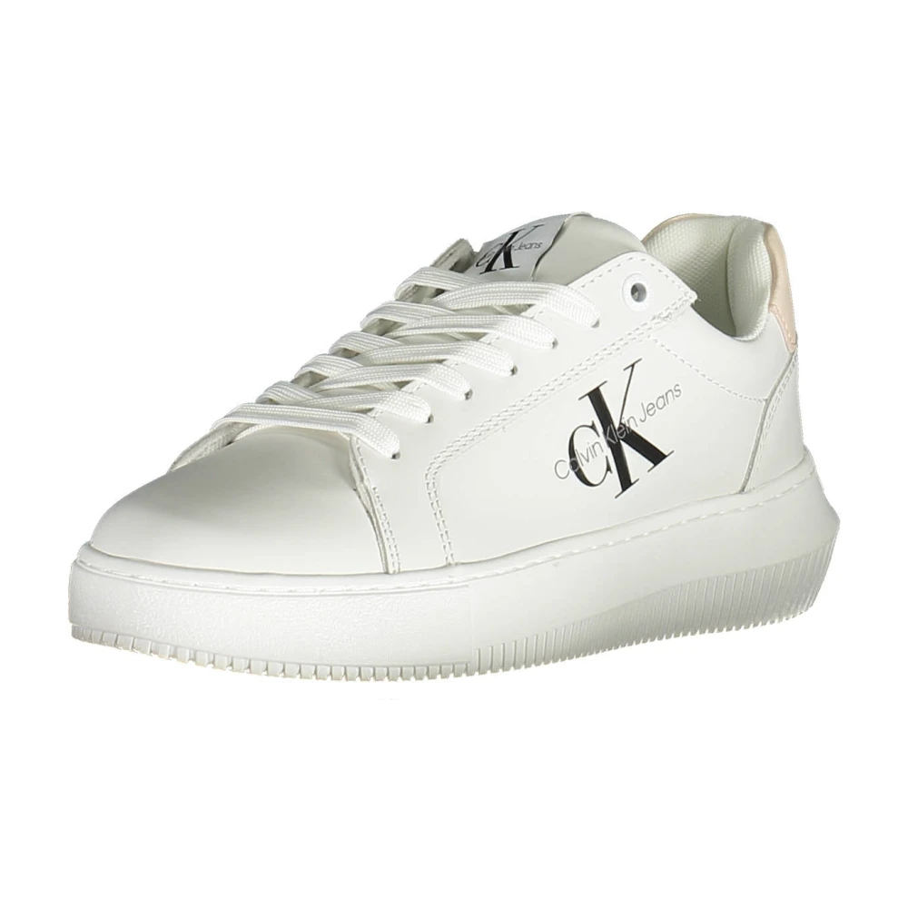 Calvin Klein Women's White Sneakers, 5 Uk, Sporty Lace-Up Trainers With Contrast Details