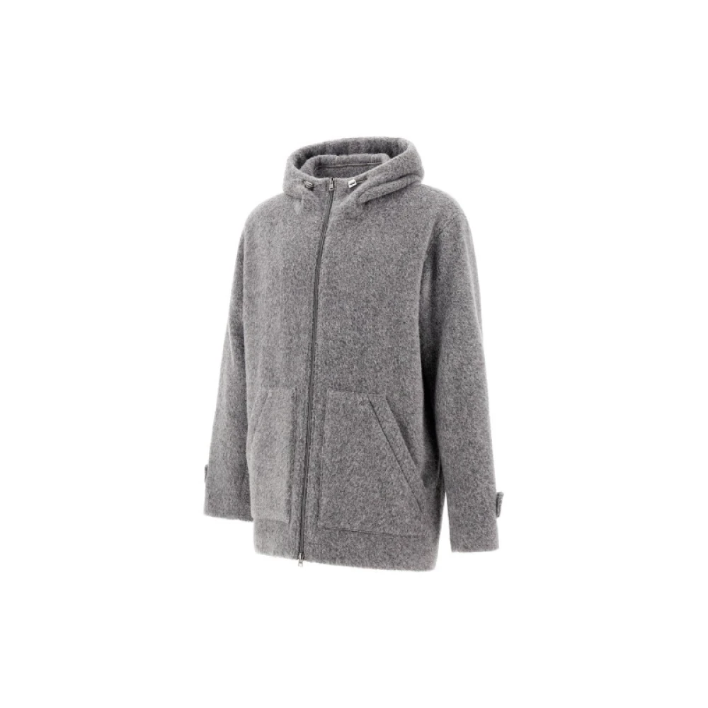Herno Wool Blend Hooded Jacket Gray Heren