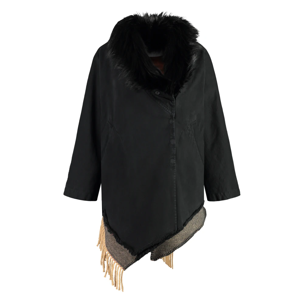 Bazar deluxe Parka met bontkraag en asymmetrische zoom Black Dames