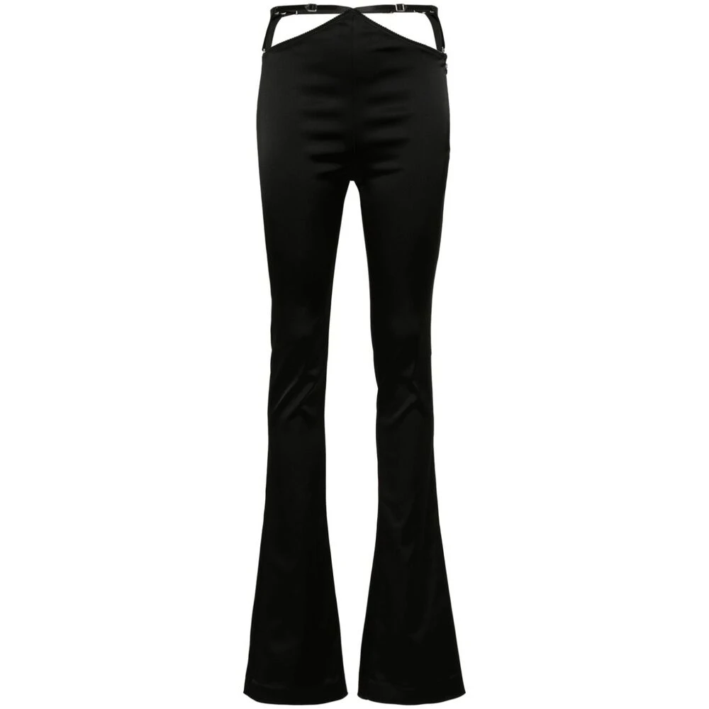 The Attico Zwarte Satijnen Hoge Taille Flare Broek Black Dames