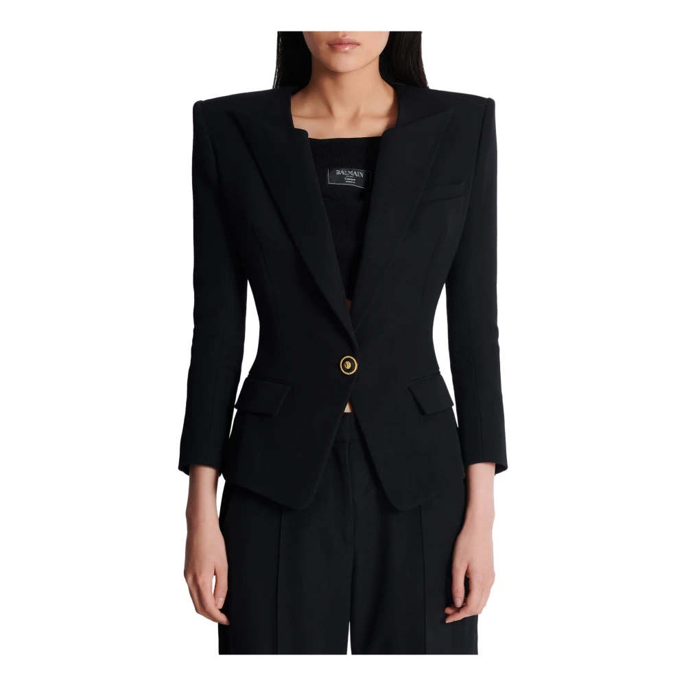 Balmain Grain de poudre 1-knoops jasje Black Dames
