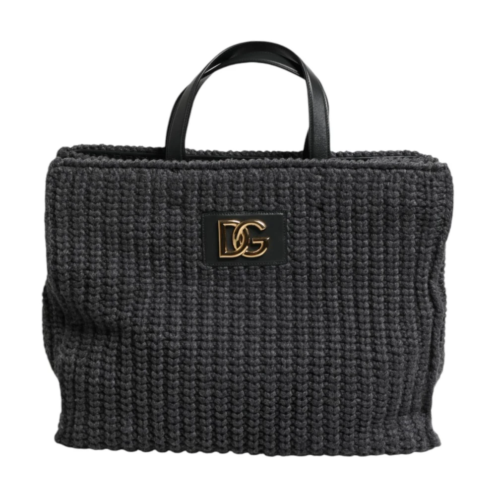 Dolce & Gabbana Women's Black Handbags, One Size, Knitted Crochet Shoulder Shopper Bag With Dg Logo