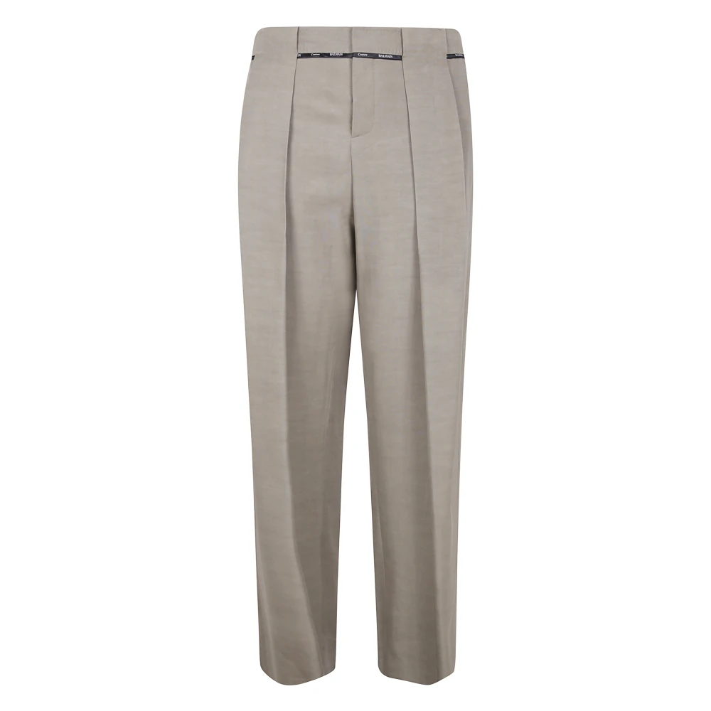 Balmain Taupe Geplooide Cupro Broek Gray Heren