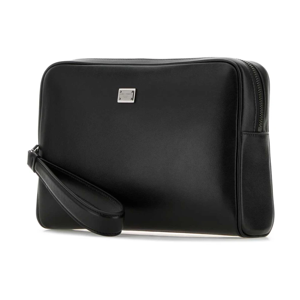 Dolce & Gabbana Stijlvolle Zwarte Leren Pouch Black Heren