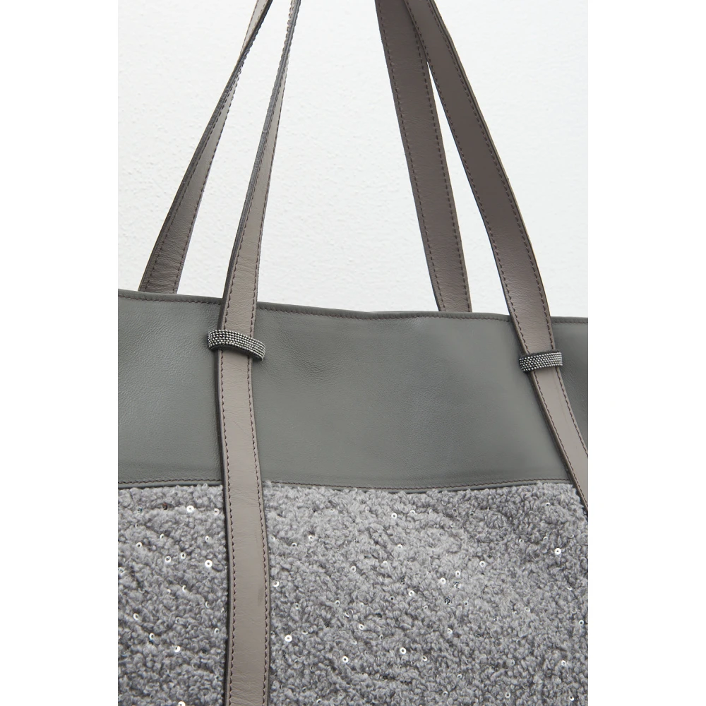 PESERICO Eco-leer tote tas met pailletten en Punto Luce rand Gray Dames