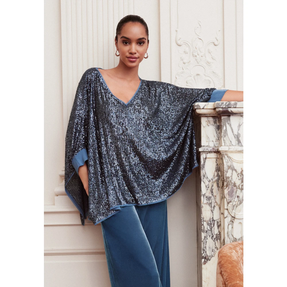 Vera Mont Glitter Cape met Pailletten Blue Dames