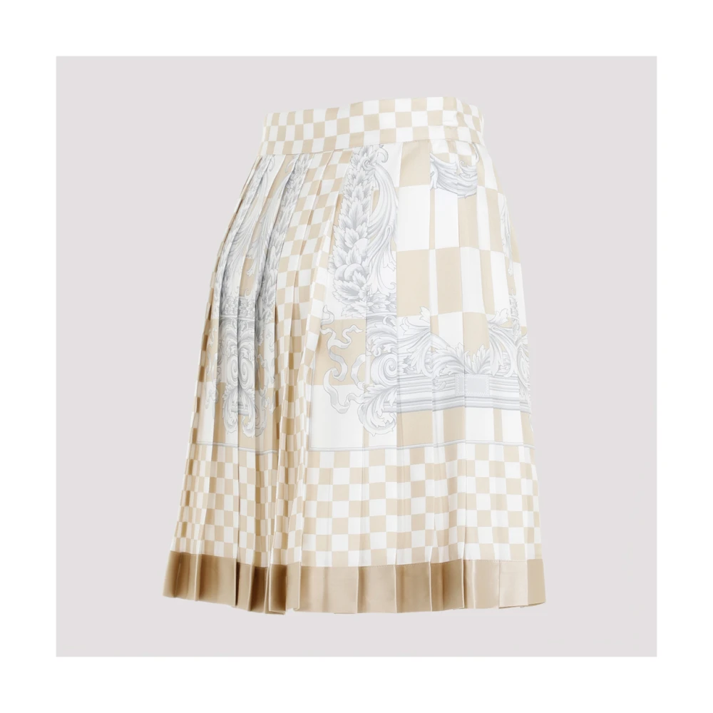 Versace Damier Print Zijden Rok Beige Dames