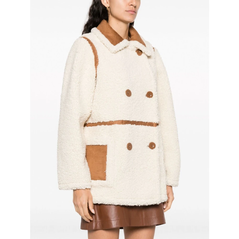 Stand Studio Faux-Shearling Dubbelrijige Jas White Dames