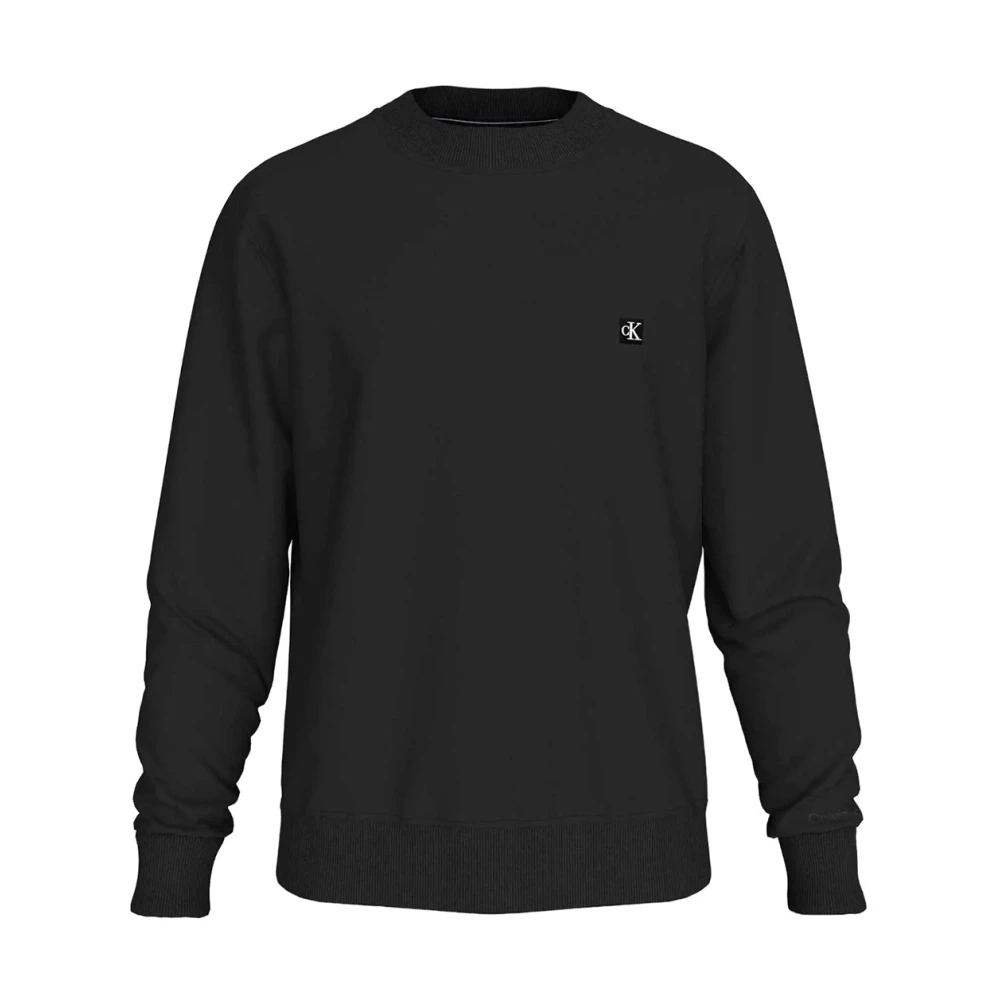 Calvin Klein Jeans Men's Black Sweatshirts, 2XL, Ribbed Crew Neck Sweatshirt