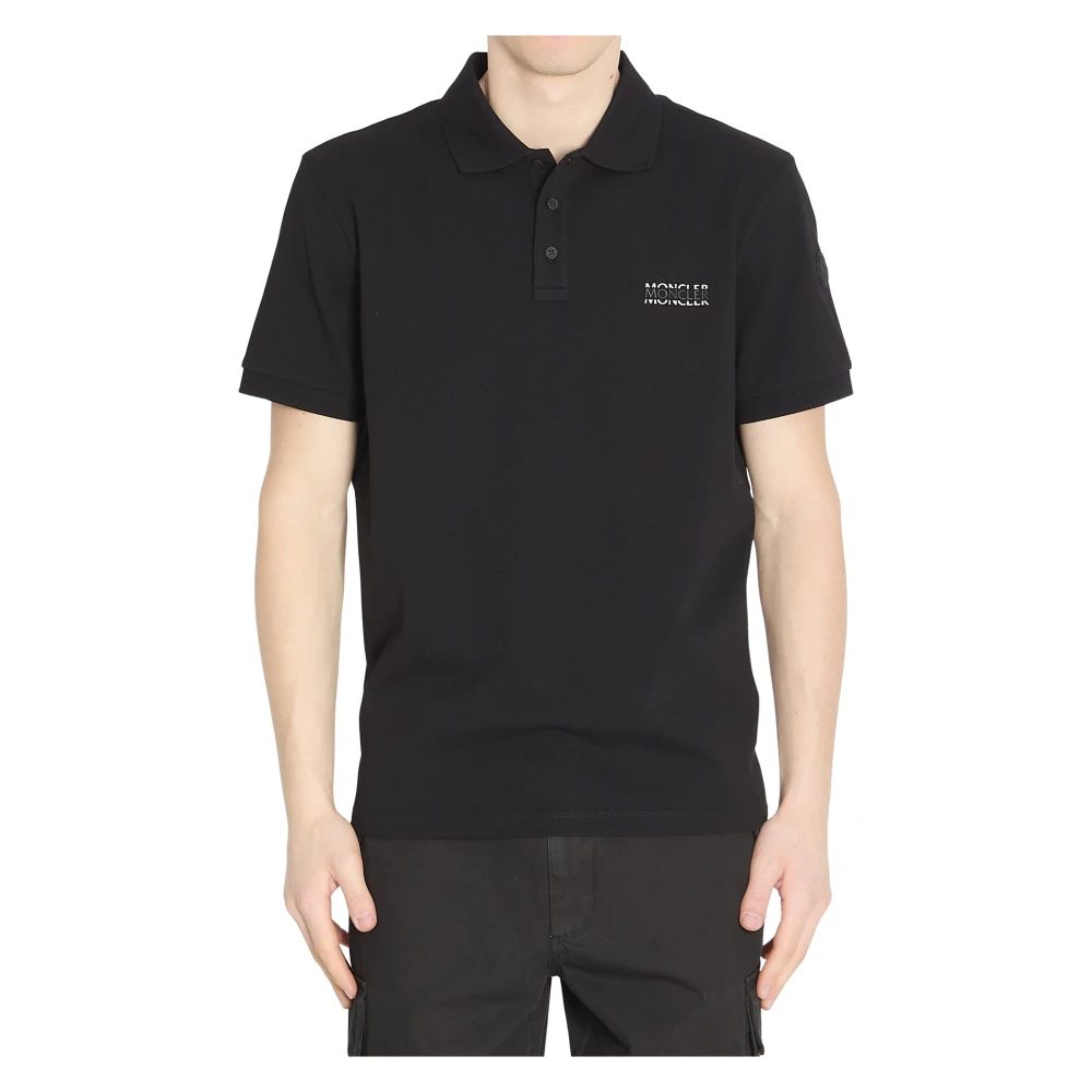Moncler , Polo Shirts, Male, Black, S, Cotton Piqué Polo Shirt