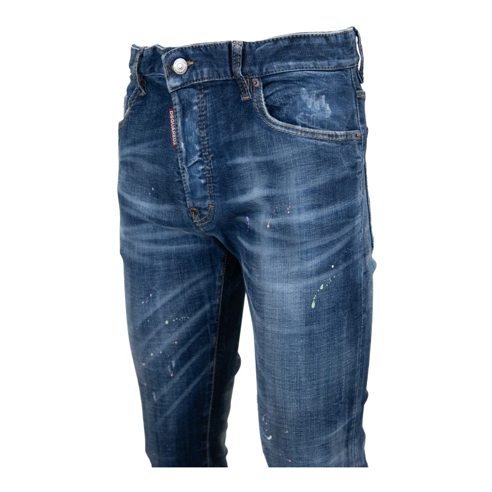 Dsquared2 Herenknoop Jeans met Leren Patch Blue Heren