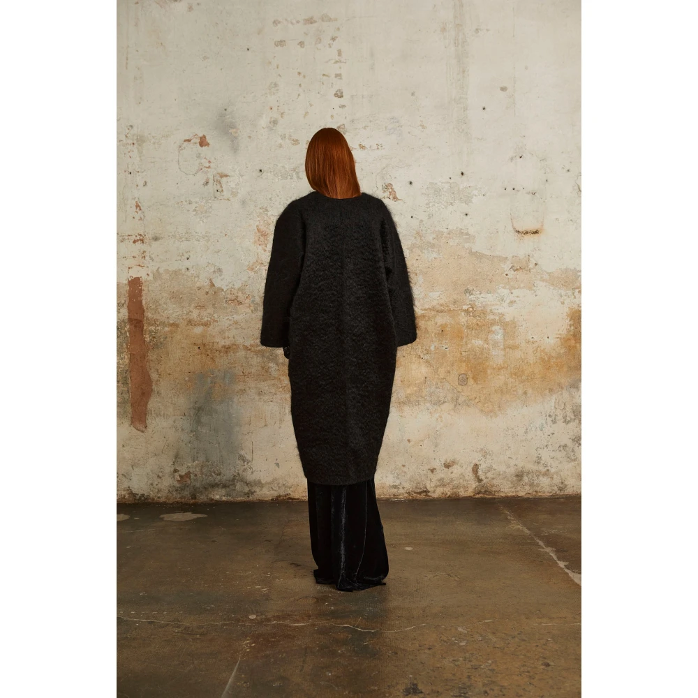 Cortana Lucht lang zwart mohair jas Black Dames