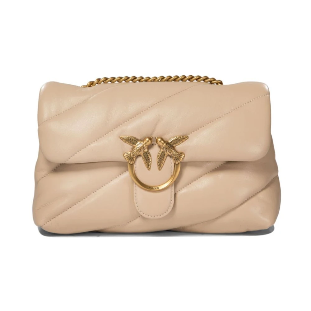 pinko Beige Leren Love Birds Tas Pink Dames