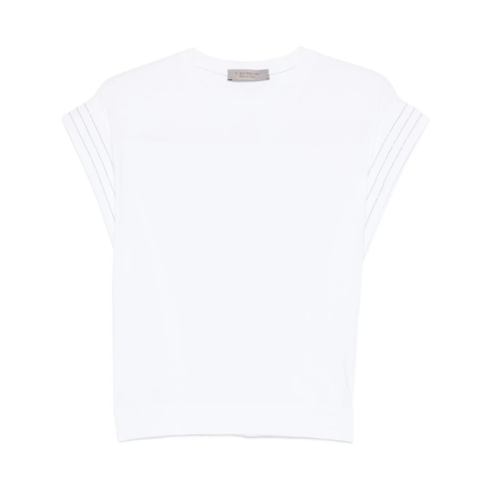 D.exterior Women's White Sleeveless Tops, L, Stretch Cotton T-Shirt