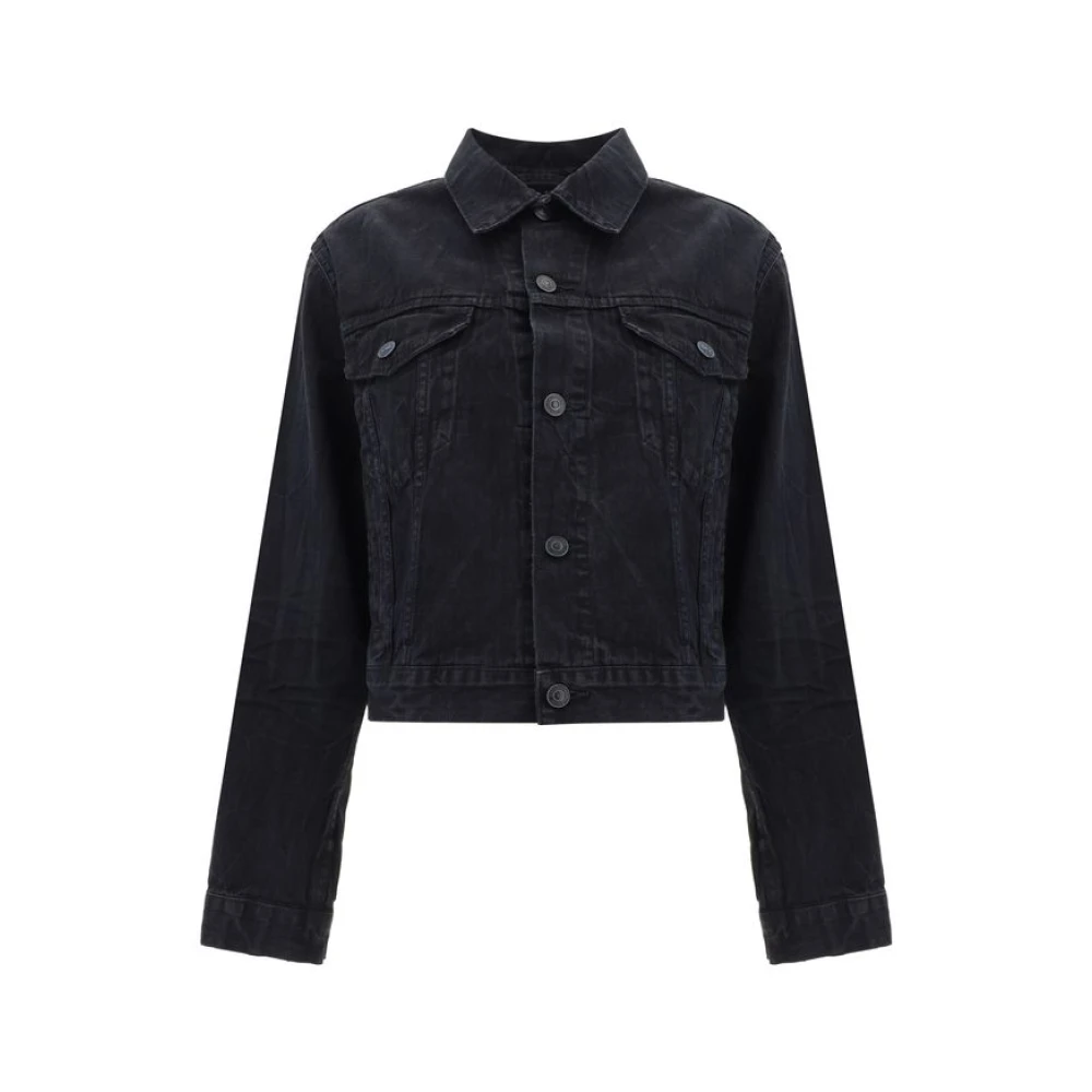 Balenciaga Denim jack met klassieke kraag Black Dames