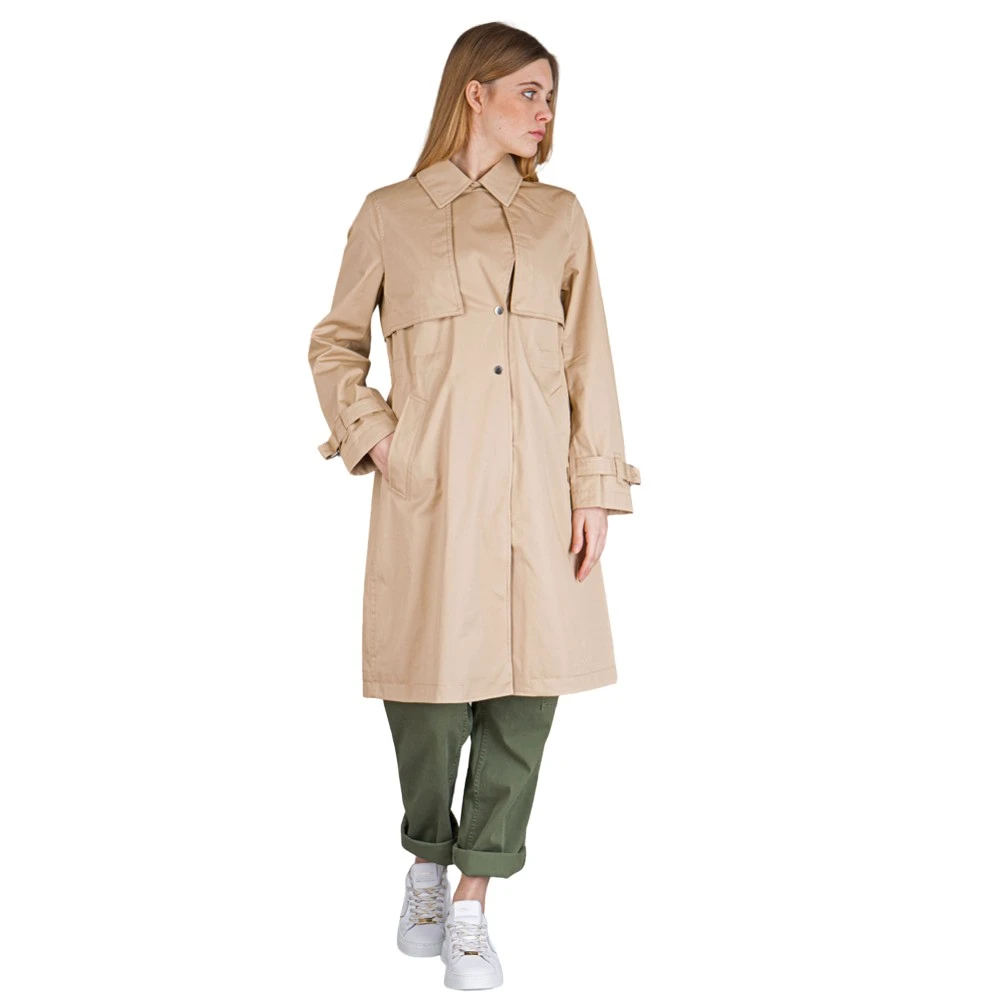 Woolrich Beige Katoenen Trenchcoat met Trekkoord Taille Beige Dames