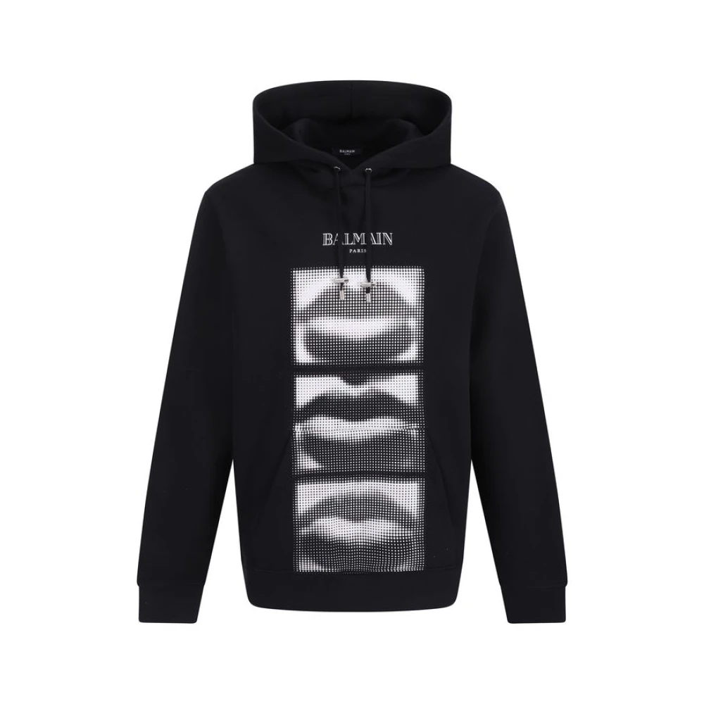 Balmain Katoenen hoodie met iconisch monogram Black Heren