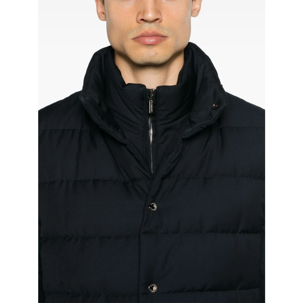 Moorer Navy Gewatteerde Jas met Afneembare Capuchon Blue Heren