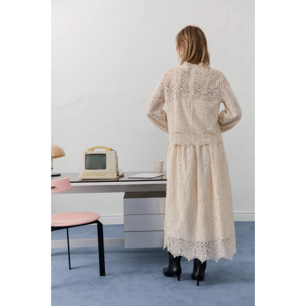 The New Society Vanilla Cream Crochet Blouse Set Beige Dames