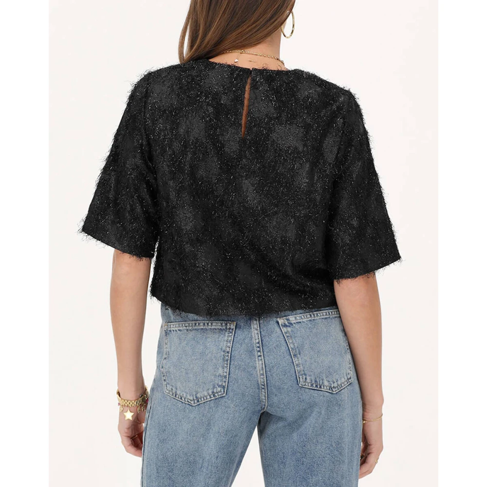 My Jewellery Jacquard Oversized Top Korte Mouw Black Dames