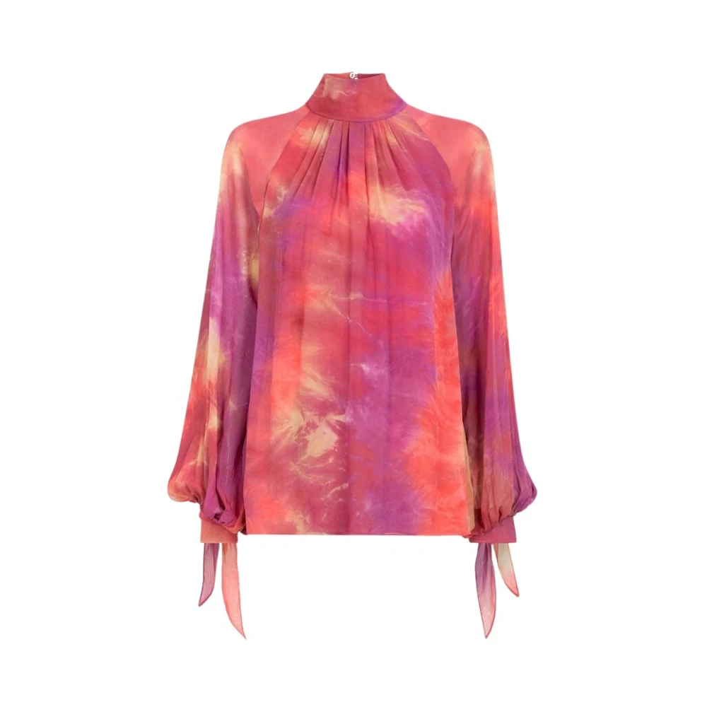 Roberto Cavalli Pink Blouses, Female, S, Tie-Dye Top With Mock Neck