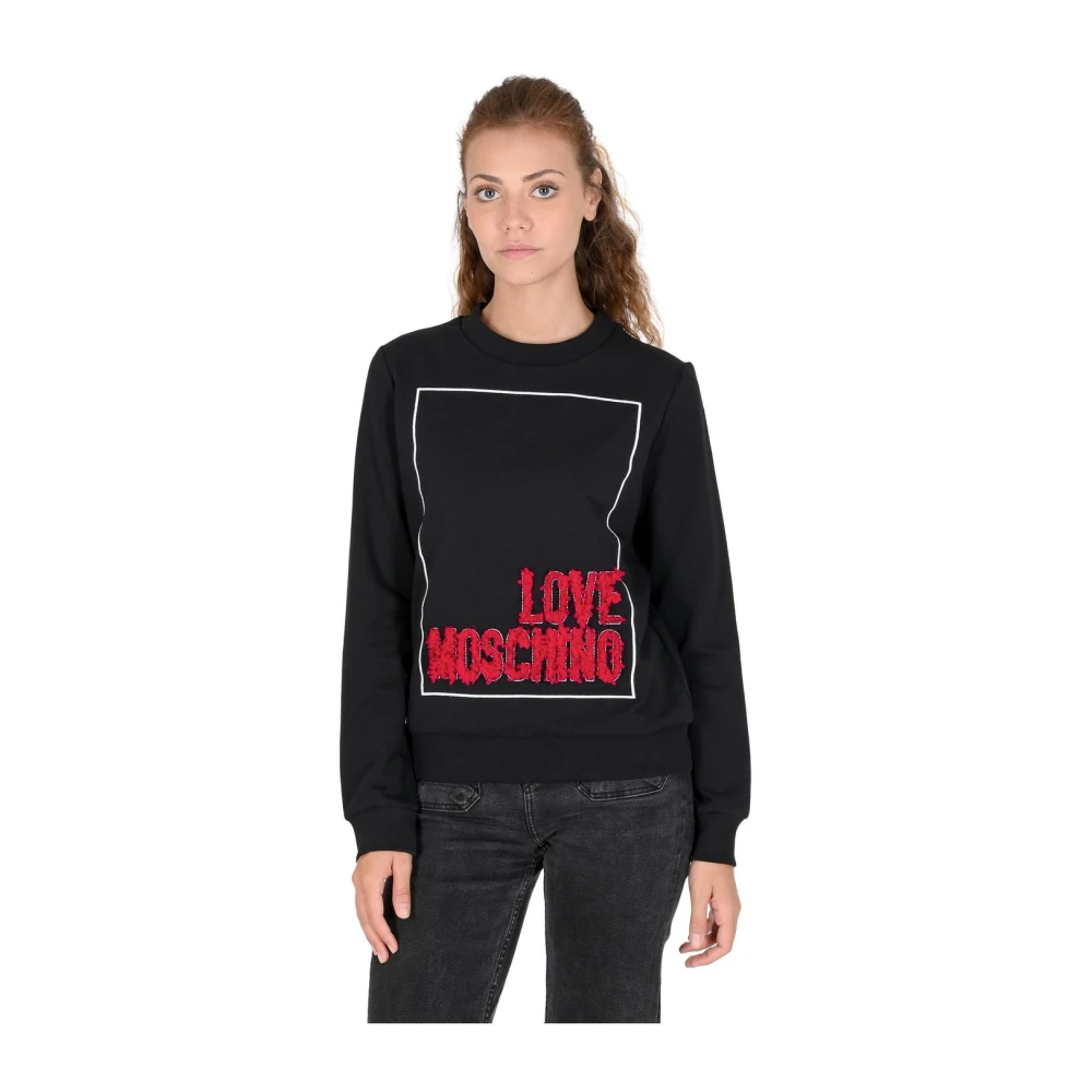 Love Moschino Women's Black Crew Neck Sweatshirt With Unique Design
