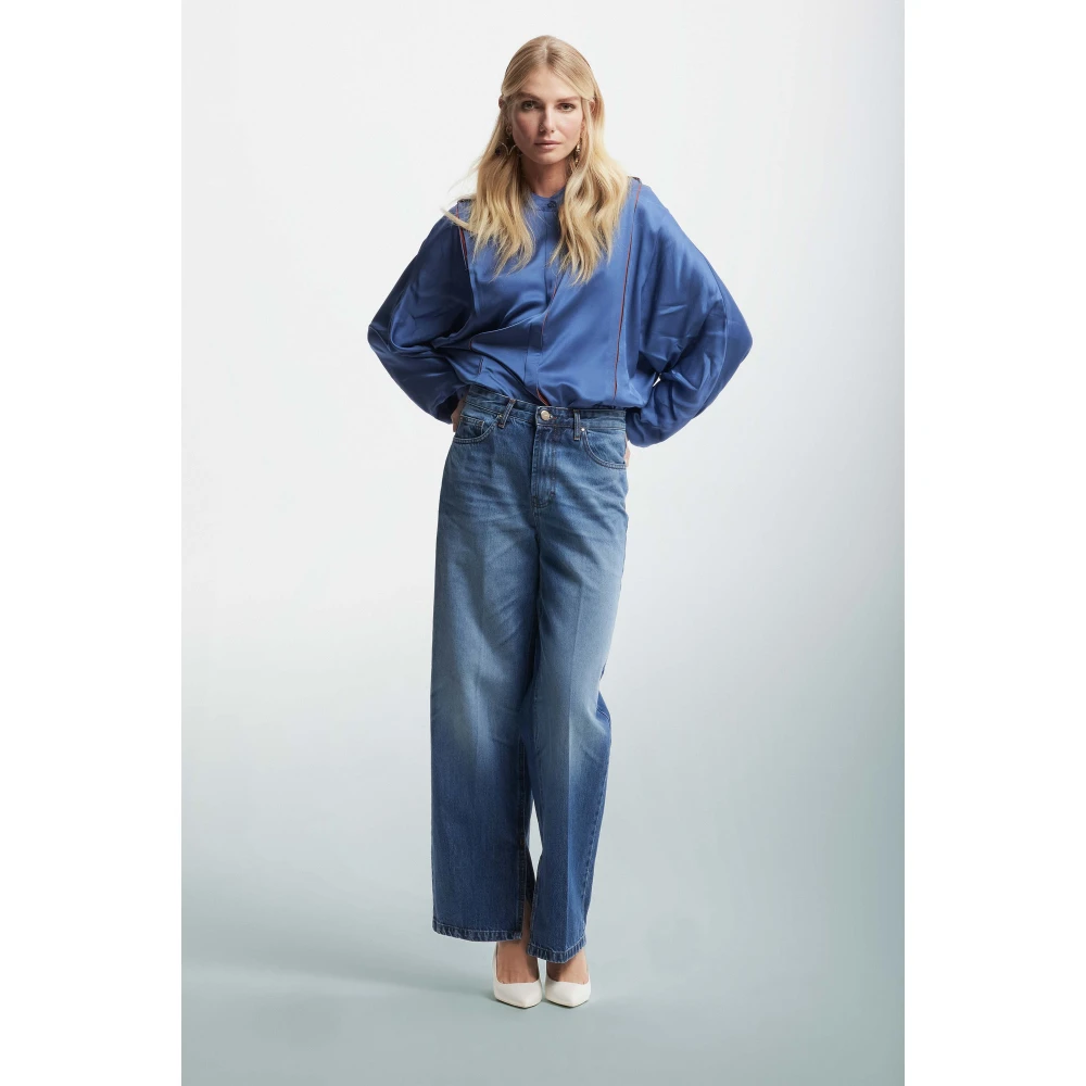 Kocca Stone-washed wijde jeans met splitten Blue Dames