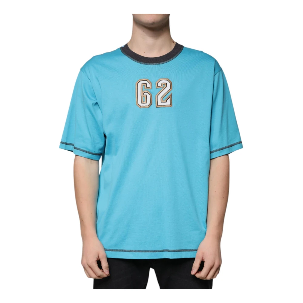 Dolce & Gabbana Men's Blue Logo Crew Neck T-Shirt