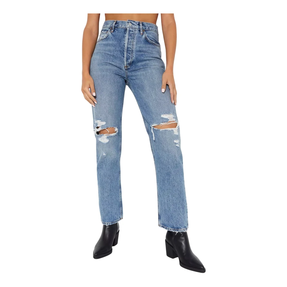 Agolde Hoge Taille Straight Fit Jeans Blue Dames