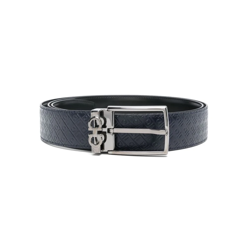 Salvatore Ferragamo Men's Blue Midnight Belt With Buckle Fastening