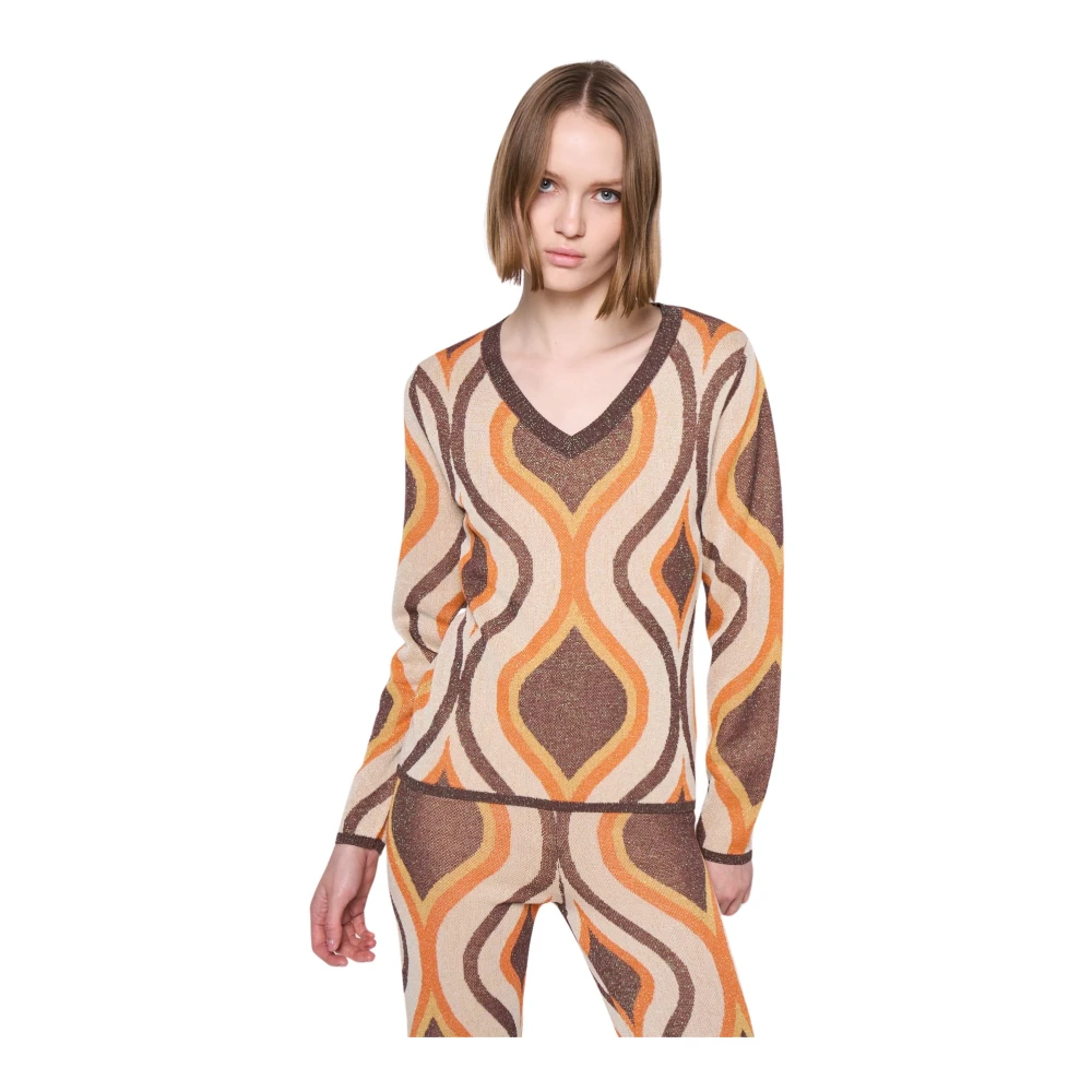 Silvian Heach Lurex Fantasie V-Hals Lange Mouw Top Multicolor Dames