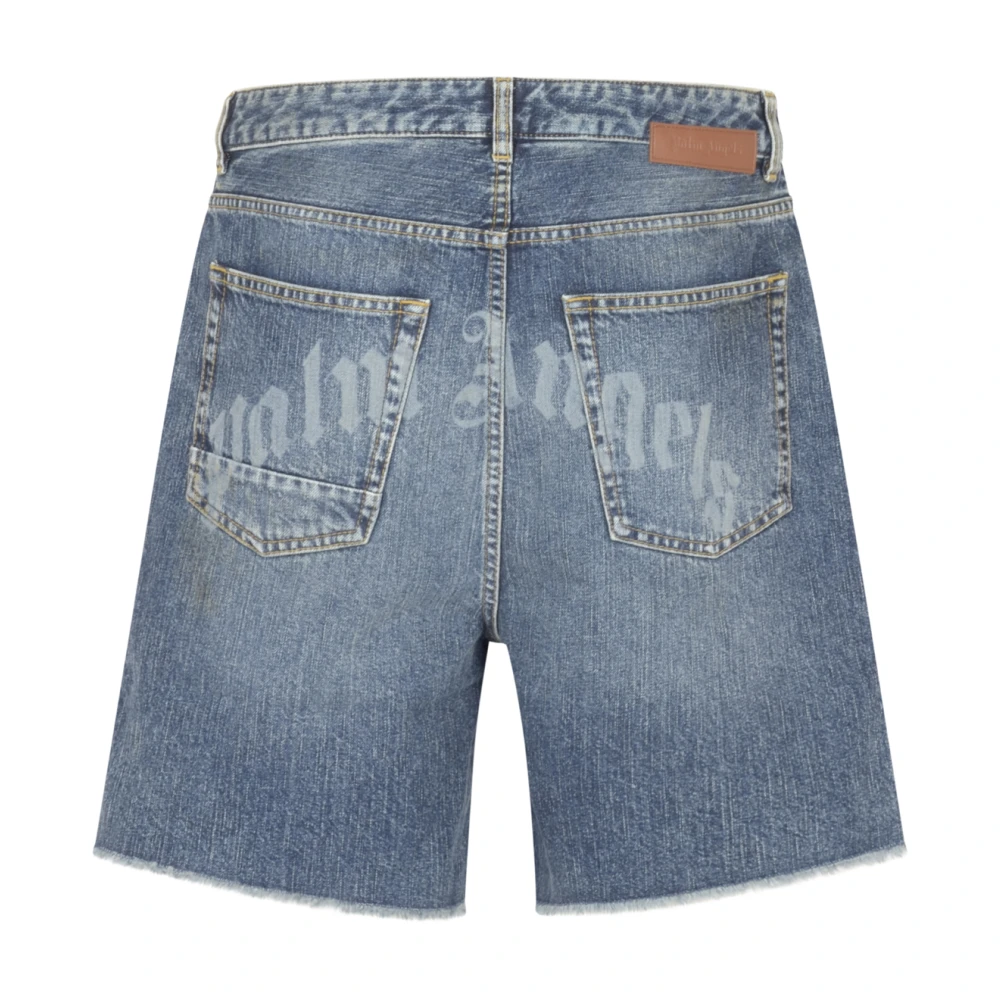Palm Angels Gebogen Logo Denim Shorts Must Buy Blue Heren