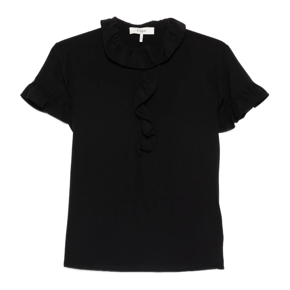 Chloé Women's Black Short-Sleeve Ruffle Top - Blouses - S- Blouses & Shirts