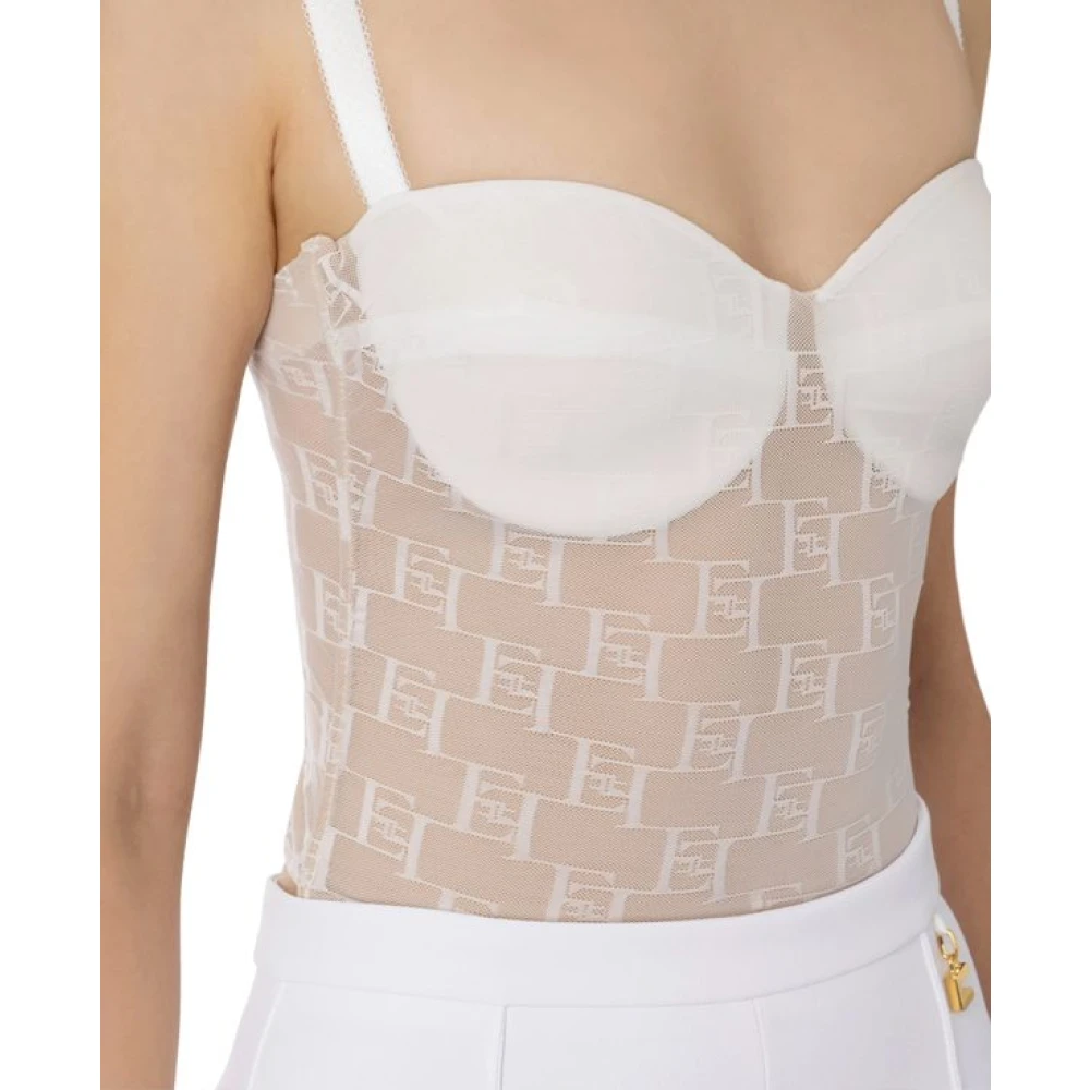 Elisabetta Franchi Ivory Tulle Logo Bustier Top White Dames