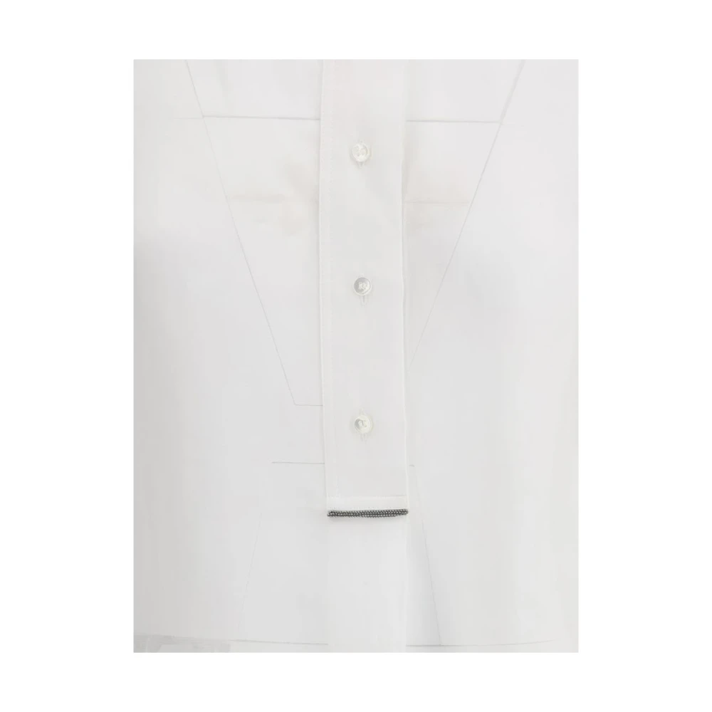 BRUNELLO CUCINELLI Doorschijnende shirt met juweeldetail White Dames