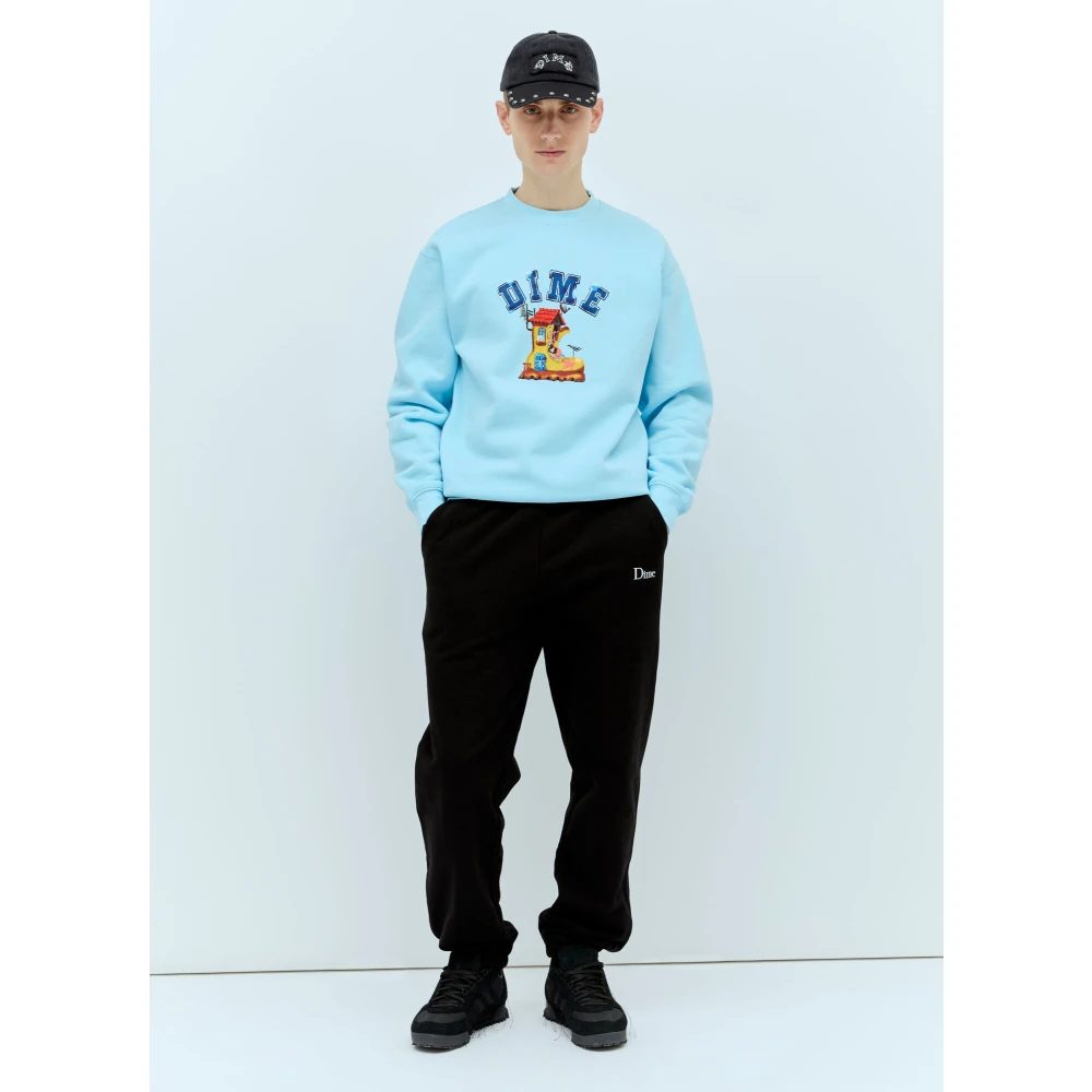 Dime Mtl Grafisch Logo Crewneck Sweatshirt Katoen Fleece Blue Heren