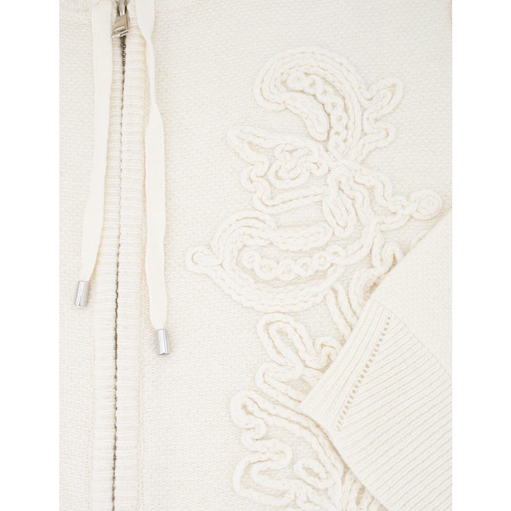 Ermanno Scervino Bloemen Geborduurde Rits Hoodie Sweatshirt White Dames