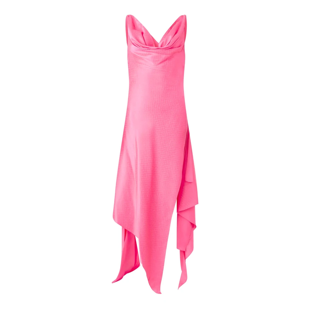 Roberto Cavalli Asymmetrische Zijden Jurk met Ruches Pink Dames