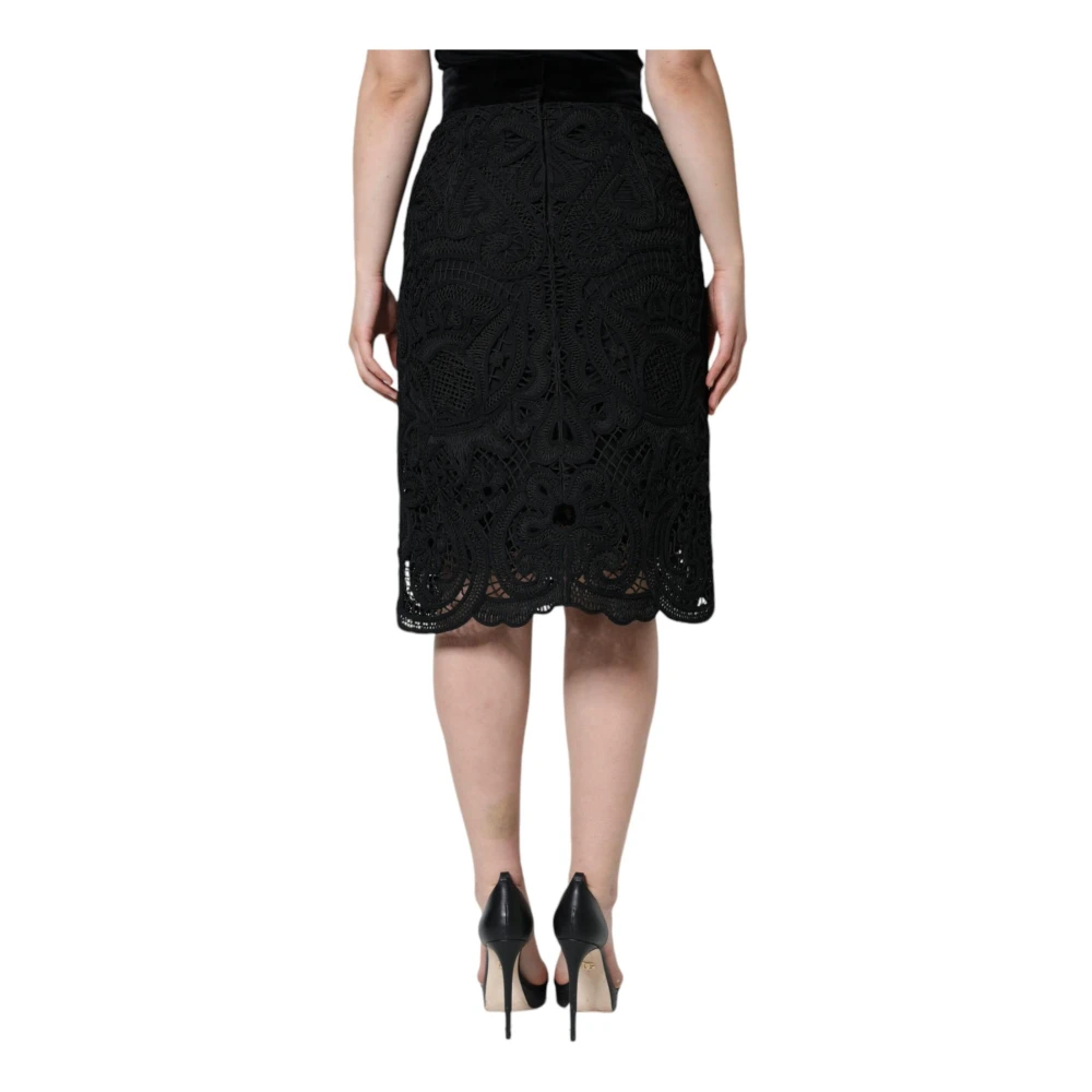 Dolce & Gabbana Zwarte Bloemenkant Potloodrok Black Dames