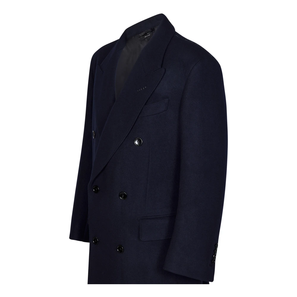 Tom Ford Blauwe dubbelrijige wollen jas Blue Heren