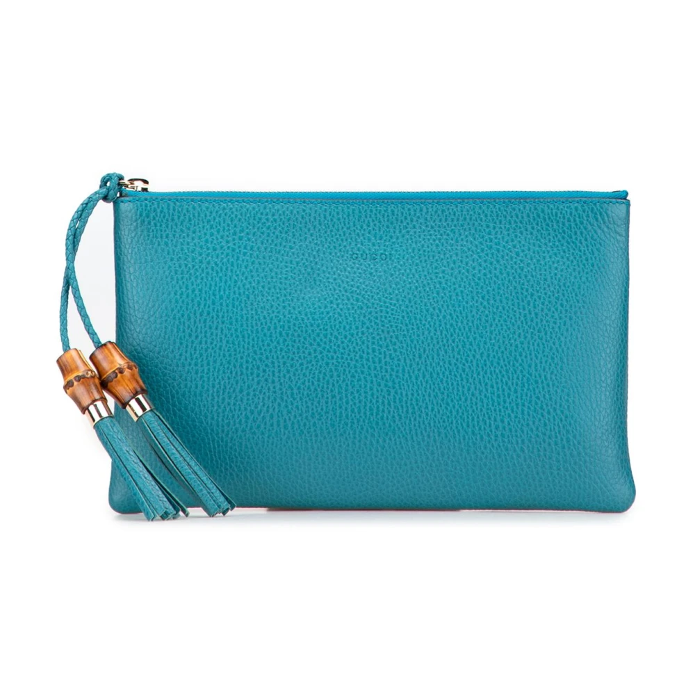 Gucci Vintage Women's Blue Vintage Clutches, One Size, Pre-Owned Vintage Leather Clutch With Bamboo Tassels