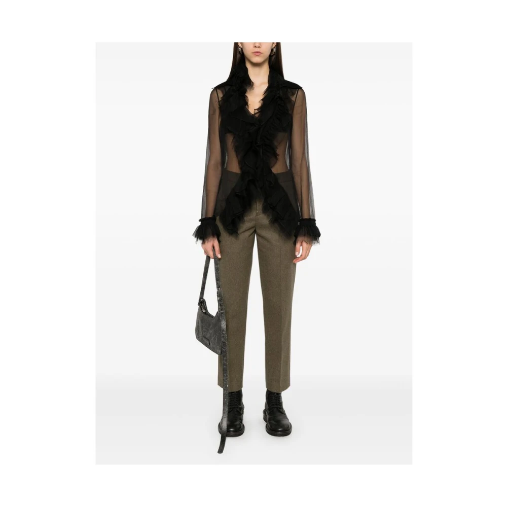 Ann Demeulemeester Groene Wolmix Skinny Fit Broek Green Dames