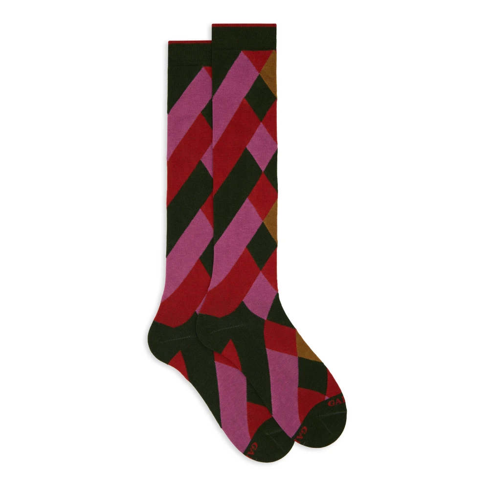 Gallo Lange groene katoenen sokken voor dames met gekleurd geometrisch motief Multicolor Dames