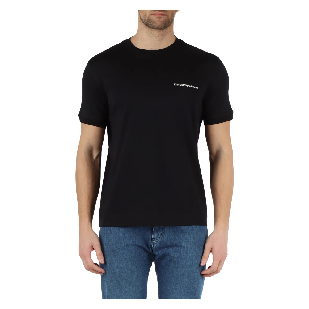 Emporio Armani Katoenen T-shirt met Voorlogo Borduursel Black Heren